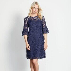 Boden Brittany Lace Shift Dress Size 10 Blue Bell Sleeves Event Wedding Guest